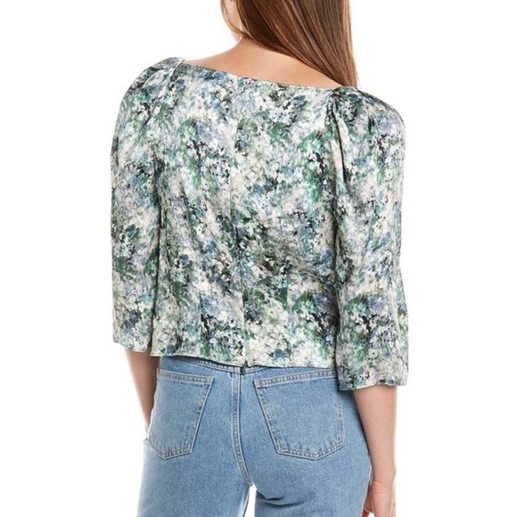Vince Womens Painted Floral Silky Top, Green -NWT Sz 8 - Picture 2 of 9